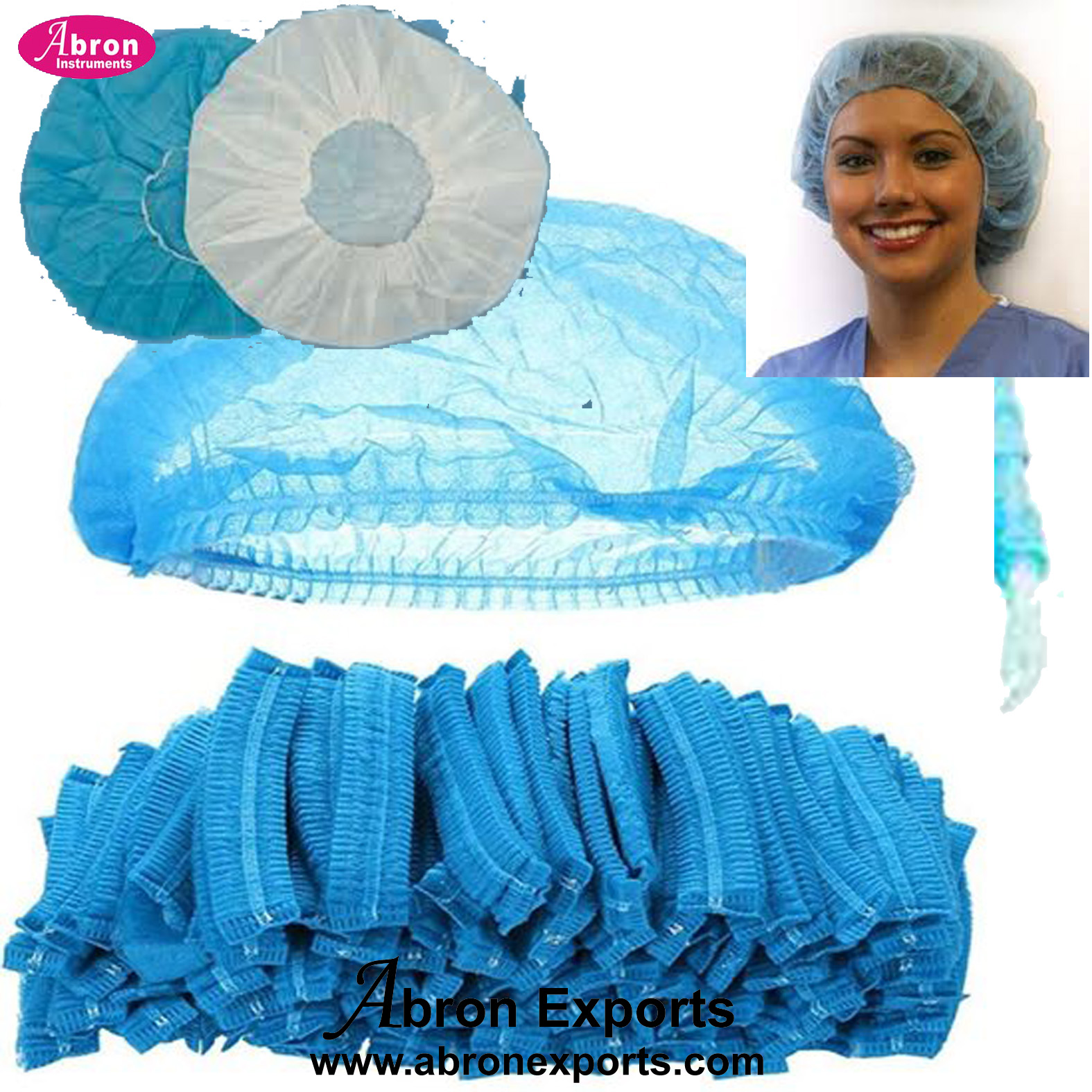 Surgical Disposable Cap bouffant cap non woven blue for hospital lab pack of 100 Abron ABM-2451BC 